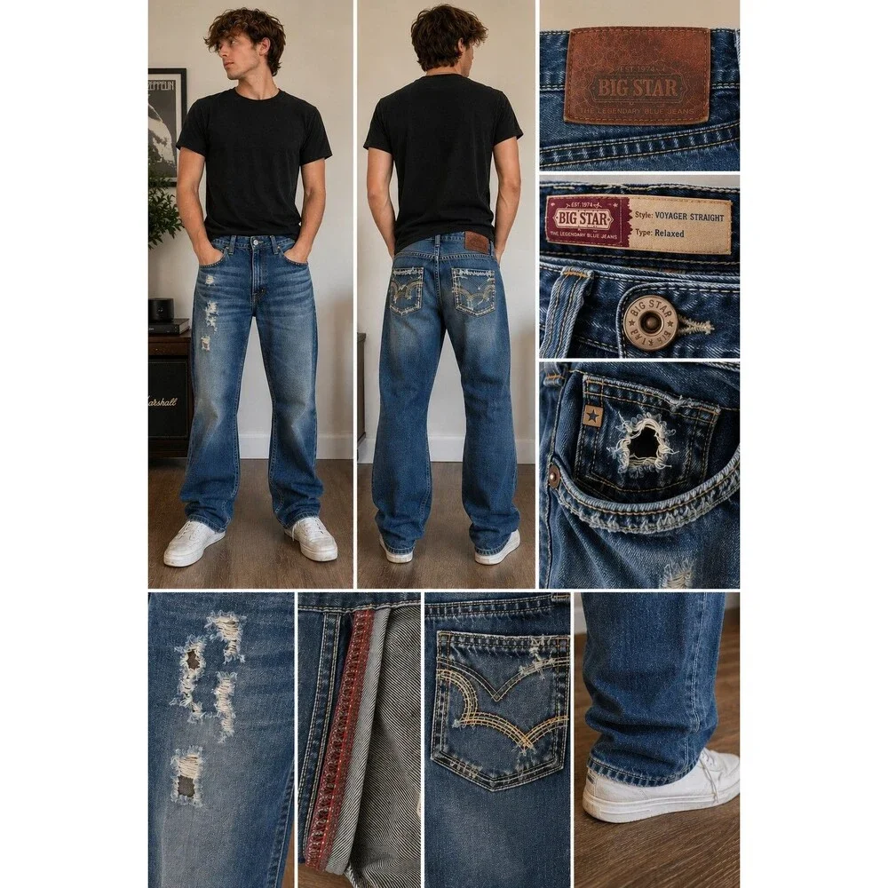 Vintage Buckle Big Star Voyager Men’s Jeans Y2K Grunge Distressed Relaxed 34x31